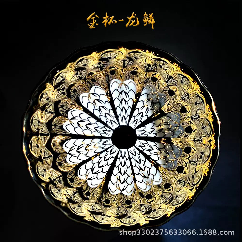 Lotus and colorful peacock cup