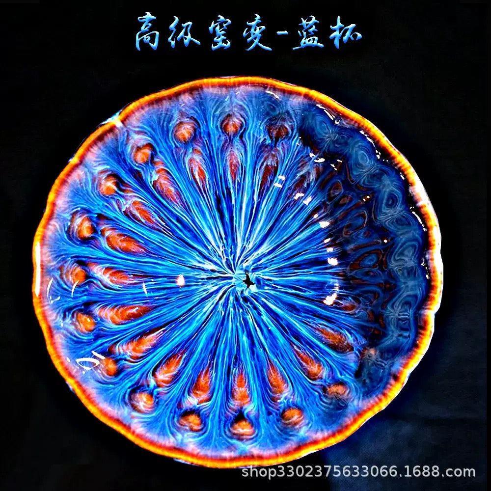 Lotus and colorful peacock cup