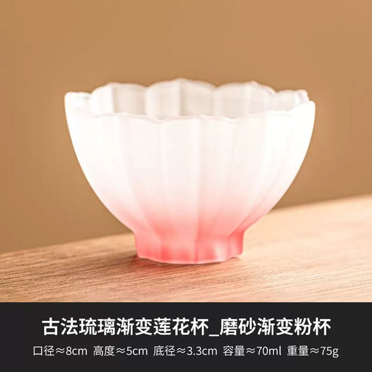 Chinese-style frosted glass lotus teacup