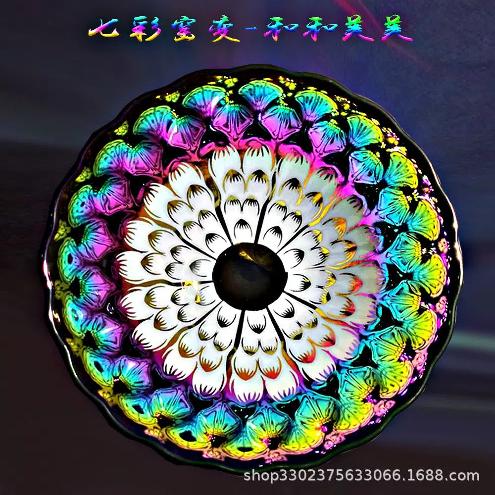 Lotus and colorful peacock cup